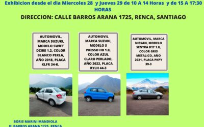 REMATE ONLINE DE VEHICULOS, VIERNES 30 DE MAYO DE 2025 A LAS 13:00 HRS, CALLE BARROS ARANA 1725, RENCA, SANTIAGO